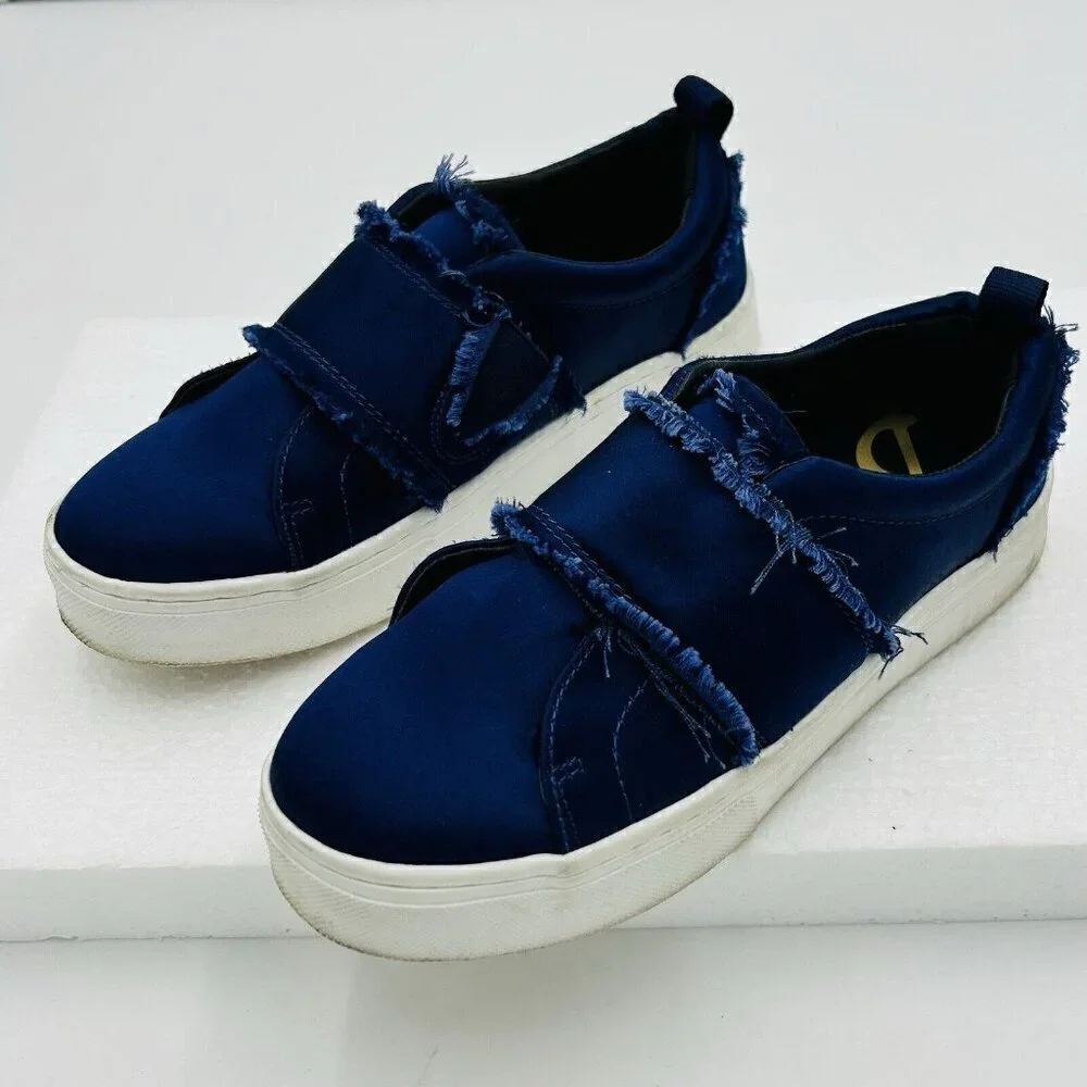 Sam Edelman Womens Levine Satin Fringe Elastic Slip-On Sneakers Blue Size 6.5